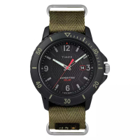 Timex Jam Tangan Pria  Timex Expedition TW4B14500 Solar Men Black Dial Green Olive Nylon Strap