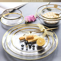 แนะนำ แนะนำ Dining Vaisselle - จานแก้วขอบทอง ดีไซน์สวยหรู Vicento Glass Plate Set ตกแต่งโต๊ะอาหารให้