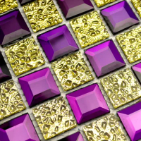 Purple Gold 5 edges beveled Diamond Mirror Glass Mosaic Tiles for showroom Display cabinet DIY Furniture decorate wall Sticker