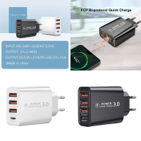 4 Port 3 USB + Type C EU Travel Charger With Fast Charging For To Europe Devices
