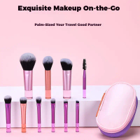 Beginner's 10-Piece Mini Makeup Set with Bag Portable Short-Handle Beauty Tools Natural Henna Cone B