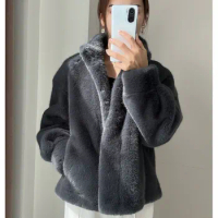 Imitation Velvet Mink Fur Coat for Women, Short, Environmentally Friendly Fur, Winter Insulation Coat