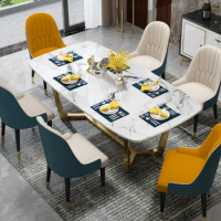 Marble dining table chairs combined with simple stainless steel rectangular dining table