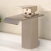 SUS304 brushed nickel/brass chrome waterfall faucet bathroom single handle Square faucet bath washbasin cold and hot mixer taps