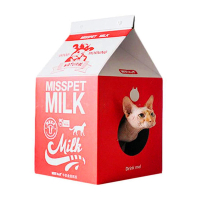 瓦楞紙貓窩貓爪板窩 紅色牛奶盒貓抓板 | 封閉式貓紙箱玩具 | 四季封閉式楞紙貓窩 | 貓屋貓窩