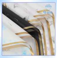 MGM 20 Lembar Flower Wrapping Gold Line Marble Cellophane Waterproof Kertas Buket Bunga Flower Wrap 