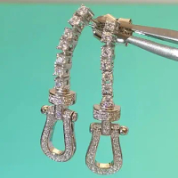 Custom Solid 10K White Gold Women Drop Earrings Lock Moissanite Diamonds Wedding Party Engagement Anniversary Stud Earrings Gift
