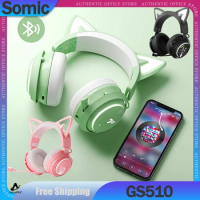 Somic GS510 Bluetooth Wireless Headphone With Microphone RGB Colorful Kawaii Cat Ears Headset Girl B