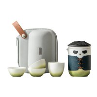 【Life shop】熊貓大俠旅行茶具組/附收納包(泡茶組 交換禮物 茶具 旅行茶具 隨身泡茶組 泡茶 茶器套組)