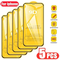 5Pcs Black Edge Tempered Glass Screen Protector for iPhone15 Pro Max14 Plus 13 12 Mini 11 SE 2nd 3rd Gen Toughed Protective Film