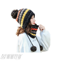 【極雪行者】SW-MZWB加絨加厚針織護耳毛線帽加圍脖兩件套(冬季/保暖/休閒)