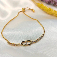 Gelang Rantai Serut Wanita CD Kombinasi Zircons Hitam Lapis Emas 18k Bisa Adjust