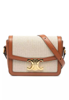 CELINE 二手 Celine Teen 帆布和小牛皮 Triomphe 斜背包
