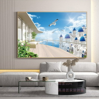 鄰家居家裝飾 無框畫 現代簡約 客廳 背景牆 裝飾畫 居家裝飾 愛琴海 藍天 白雲 風景 掛畫 臥室 床頭 壁貼 壁畫