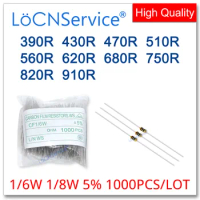 LoCNService 1000PCS/LOT 5% 1/6W 1/8W 390R 430R 470R 510R 560R 620R 680R 750R 820R 910R Carbon Film Resistor DIP OHM