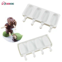 SHENHONG 4 Cavities Silicone Freezer Ice Cream candy bar Making Tool Juice Popsicle Molds Children Pop Lolly Tray Ice Cube maker