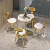 北歐大理石奶茶店桌椅組合簡約輕奢網紅咖啡廳甜品店吧臺桌椅組合♠極有家♠