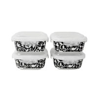 【French BULL】方型陶瓷保鮮盒4件組(3色可選)