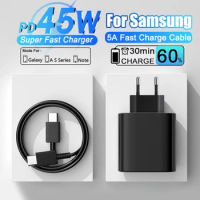 For Samsung 45W Super Fast Charger For Samsung Galaxy S24 S20 S21 S22 S23 Ultra Plus A54 5G USB Type C Charger Fast Charge Cable