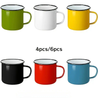4/6 enamel-coated camping coffee mugs, small colorful cups, suitable for family gatherings/friends g