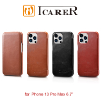 【愛瘋潮】99免運 手機殼 皮套 ICARER 復古曲風 iPhone 13 Pro Max 6.7吋 磁吸側掀 手工真皮皮套