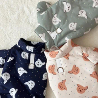 Autumn Winter Dog Bear Print Four Legged Cotton-padded Clothes Thickened Warm Cotton Coat Teddy Yorkshire Small Puppy Pet Coat