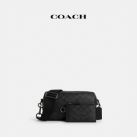 【COACH】蔻馳官方直營 AXEL經典Logo斜背包-炭黑色/黑色(CV762)