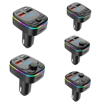 Fast Charger Ambient Light Cigarette Lighter Car Bluetooth 5.0 FM Transmitter Handsfree Car Kit With PD 20W Type-C Dual USB 3.4A