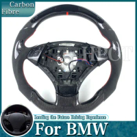 Customized For BMW E-SERIES 2003-2010 E60 E61 E62 E63 E64 M-Sport LED 3k Smooth Carbon Fiber Steer Wheel Alcantara leather
