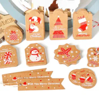 50PCS DIY Party Cards Xmas Decoration Santa Claus Kraft Paper Christmas Tag Gift Wrapping Hang Tags Christmas Labels