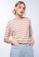 et cetera Stripes Short Sleeve Knit Top CHOCOLATE