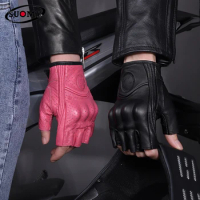 Half Finger SUOMY Summer Vintage Genuine Leather Motorcycle Gloves Men Women Breathable Guantes Moto Motocross Glove