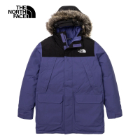 【The North Face】北面兒童藍黑拚接防水透氣保暖連帽羽絨外套｜82XWI0D