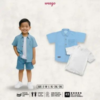 Weego - Setelan Atasan Kemeja Jeans Tangan Pendek Anak Cowok - Setelan Kemeja Denim Anak Cowok Pende