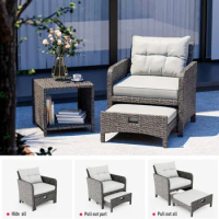 5 Pieces Wicker Patio Furniture Set Outdoor Patio Chairs with Ottomans Conversation Furniture with coffetable