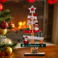 Desktop Christmas Wood Sign Strong Durable Wooden Table Top Christmas Tree With Snowman Santa Claus Wood Sign Table Christmas
