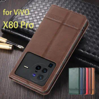 Deluxe Magnetic Adsorption Leather Case for Vivo X80 Pro /Vivo X80 6.78" Flip Cover Protective Fitted Case Fundas Coque Business