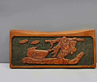 日本舶來品實木雕刻浮雕福神擺飾一個 瑕疵詳見圖