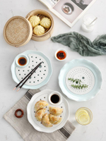 日式創意餃子盤瀝水雙層盤陶瓷壽司盤子帶醋碟家用日料餐具刺身盤