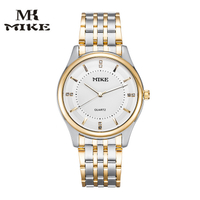 MK MIKE  นาฬิกา Mecco สำหรับผู้ชายนาฬิกาผู้หญิงนาฬิกาควอตซ์กันน้ำสายเหล็กสายคู่นาฬิกาธุรกิจห้องพักผ่อนนาฬิกาทอง