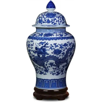 Vase Classic Blue and White Porcelain Dragon Temple Ceramic Ginger Pot Vase Home Decoration Free Shipping Chinese Ming Style