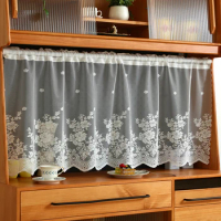 1pc Lace Small Curtain Flower Cafe Curtain,Sweet Style Short Window Curtain ,Rod Pocket,White Cabinet Curtain for the Home Decor