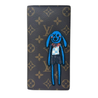 【二手名牌BRAND OFF】LOUIS VUITTON LV 路易威登 棕色 原花 PVC塗層帆布 刺繡 限量版 雙折長夾 M80158