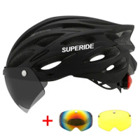 SUPERIDE Outdoor Cycling Helmet with Rearlight Unisex Mountain Road Bike Helmet Sports MTB Bicycle Helmet with Goggles &amp; Visor