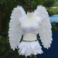 White Angel costume feather angel wings +bra+ skirts full set halloween event stage show party Christmas gift cosplay costumes