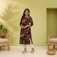 Women's Laid-Back Azalea & Minimalist Dew Printed Straight Kurta dress  muslimah  elegan baju  jubah