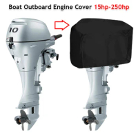 15-250HP Full Outboard Motor Engine Boat Cover 210D Waterproof Anti-scratch Heavy Duty Engine Protector Motor Black Boat Fabric