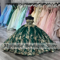 Mexican Green Ball Gown Quinceanera Dresses 2023 Lace Appliques Sweet 16 Dress Lace Up Birthday Dress vestido de 15 años