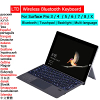 Bluetooth Keyboard For Surface Pro 3 4 5 6 7 8 9 X Go 1 2 3 Trackpad Russian Arabic Hebrew Korean Spanish French Thai Keyboard
