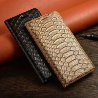 Python Pattern Genuine Leather Phone Case For Sony Xperia 1 5 10 20 V II III IV Plus Lite Pro-I Cowhide Magnetic Flip Cover